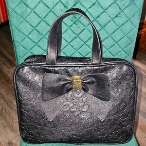 Luv Betsey Make-up Bag Black Bow Handbag Animal Print Handles Zipper